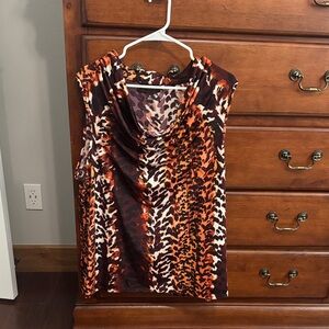 Dana Buchman Vibrant Orange and Black Print Blouse